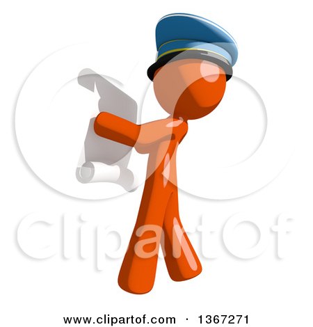 Clipart of an Orange Mail Man Wearing a Hat, Reading a List, Facing Left - Royalty Free Illustration by Leo Blanchette