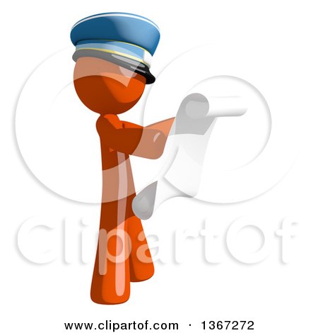 Clipart of an Orange Mail Man Wearing a Hat, Reading a List, Facing Right - Royalty Free Illustration by Leo Blanchette