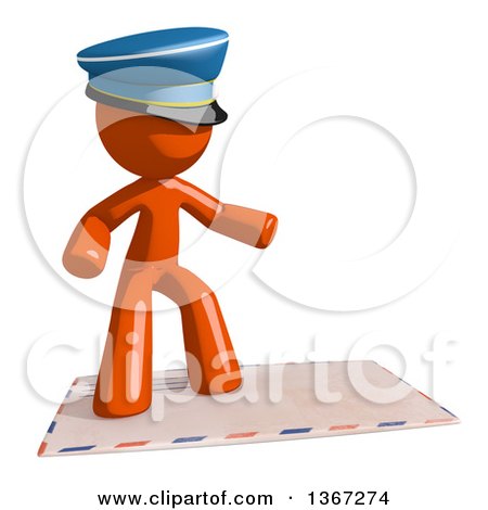 Clipart of an Orange Mail Man Wearing a Hat, Surfing on an Envelope - Royalty Free Illustration by Leo Blanchette