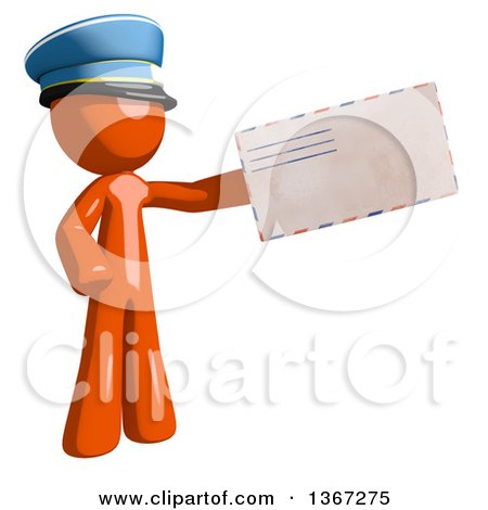 Clipart of an Orange Mail Man Wearing a Hat, Holding an Envelope - Royalty Free Illustration by Leo Blanchette