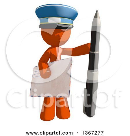 Clipart of an Orange Mail Man Wearing a Hat, Holding a Pen and an Envelope - Royalty Free Illustration by Leo Blanchette