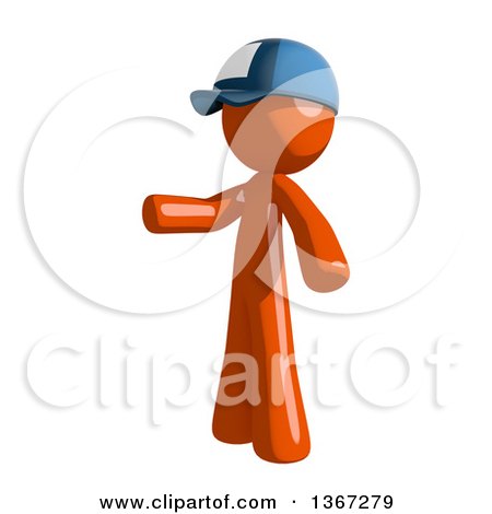 Clipart of an Orange Mail Man Wearing a Baseball Cap and Presenting to the Left - Royalty Free Illustration by Leo Blanchette