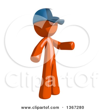 Clipart of an Orange Mail Man Wearing a Baseball Cap and Presenting to the Right - Royalty Free Illustration by Leo Blanchette
