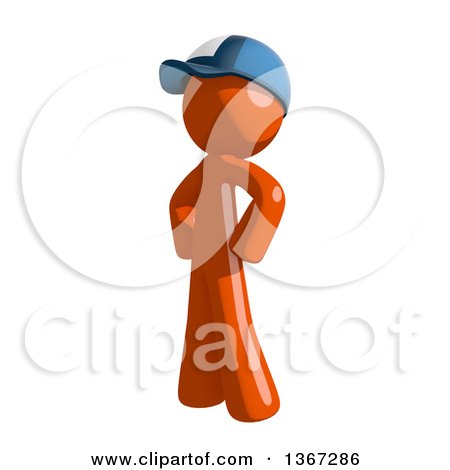 Clipart of an Orange Mail Man Wearing a Baseball Cap Standing with Hands on His Hips, Facing Left - Royalty Free Illustration by Leo Blanchette