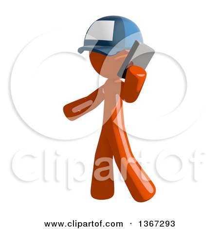 Clipart of an Orange Mail Man Wearing a Baseball Cap, Talking on a Smart Phone - Royalty Free Illustration by Leo Blanchette