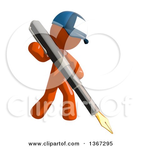 Clipart of an Orange Mail Man Wearing a Baseball Cap, Holding a Fountain Pen - Royalty Free Illustration by Leo Blanchette