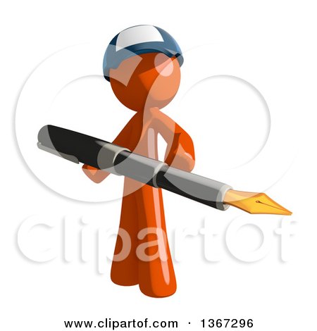 Clipart of an Orange Mail Man Wearing a Baseball Cap, Holding a Fountain Pen - Royalty Free Illustration by Leo Blanchette