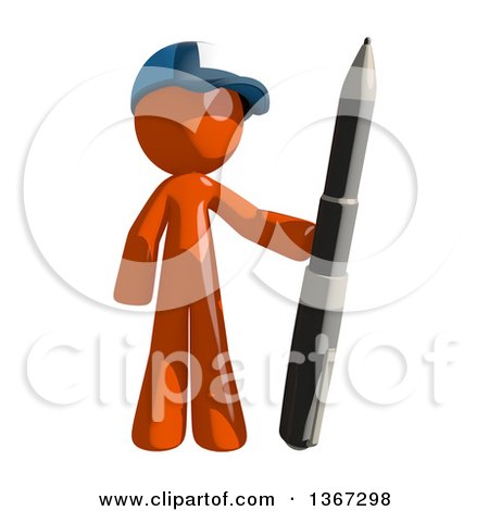Clipart of an Orange Mail Man Wearing a Baseball Cap, Holding a Pen - Royalty Free Illustration by Leo Blanchette