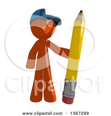 Clipart of an Orange Mail Man Wearing a Baseball Cap, Holding a Pencil - Royalty Free Illustration by Leo Blanchette