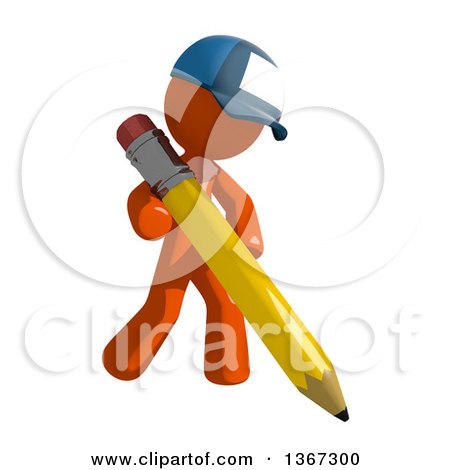 Clipart of an Orange Mail Man Wearing a Baseball Cap, Holding a Pencil - Royalty Free Illustration by Leo Blanchette