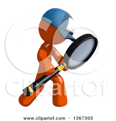 Clipart of an Orange Mail Man Wearing a Baseball Cap, Searching with a Magnifying Glass - Royalty Free Illustration by Leo Blanchette