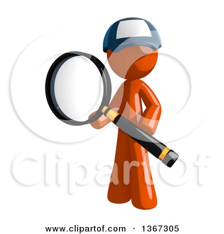 Clipart of an Orange Mail Man Wearing a Baseball Cap, Searching with a Magnifying Glass - Royalty Free Illustration by Leo Blanchette