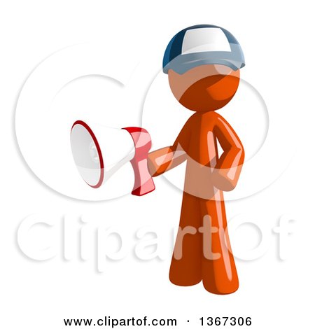 Clipart of an Orange Mail Man Wearing a Baseball Cap, Holding a Megaphone - Royalty Free Illustration by Leo Blanchette