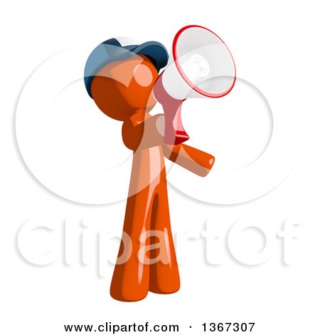 Clipart of an Orange Mail Man Wearing a Baseball Cap, Announcing with a Megaphone - Royalty Free Illustration by Leo Blanchette