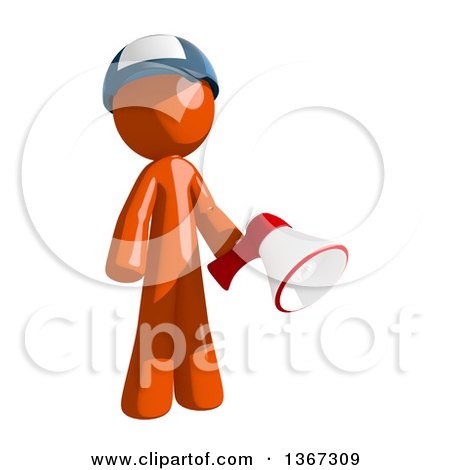 Clipart of an Orange Mail Man Wearing a Baseball Cap, Holding a Megaphone - Royalty Free Illustration by Leo Blanchette