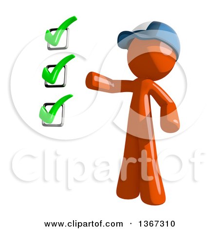 Clipart of an Orange Mail Man Wearing a Baseball Cap, Presenting a Check List - Royalty Free Illustration by Leo Blanchette