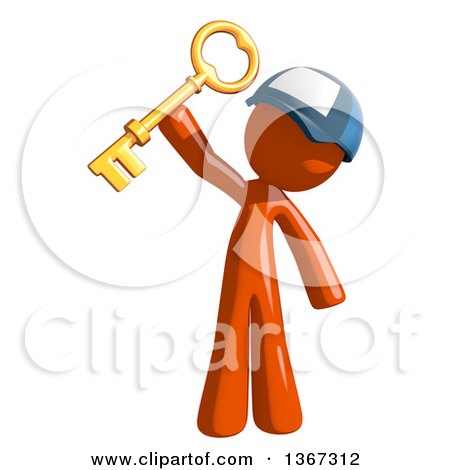 Clipart of an Orange Mail Man Wearing a Baseball Cap, Holding a Skeleton Key - Royalty Free Illustration by Leo Blanchette