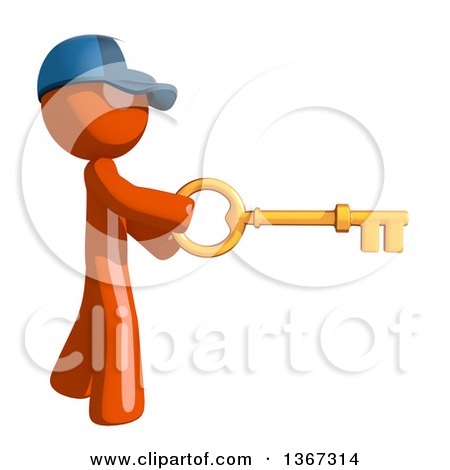 Clipart of an Orange Mail Man Wearing a Baseball Cap, Holding a Skeleton Key - Royalty Free Illustration by Leo Blanchette