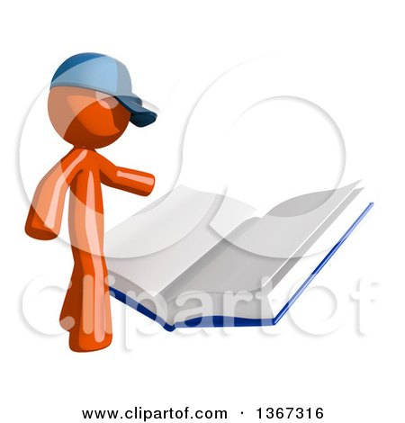 Clipart of an Orange Mail Man Wearing a Baseball Cap, Reading a Giant Book - Royalty Free Illustration by Leo Blanchette
