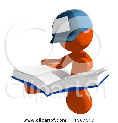 Clipart of an Orange Mail Man Wearing a Baseball Cap, Sitting and Reading a Book - Royalty Free Illustration by Leo Blanchette