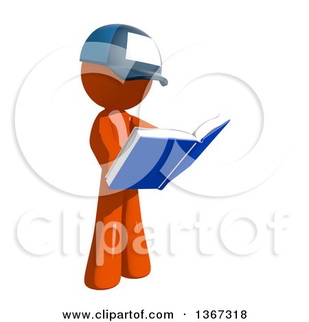 Clipart of an Orange Mail Man Wearing a Baseball Cap, Reading a Book - Royalty Free Illustration by Leo Blanchette