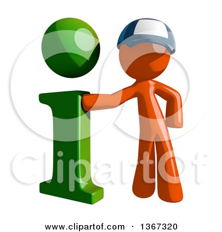 Clipart of an Orange Mail Man Wearing a Baseball Cap, with a Green I Information Icon - Royalty Free Illustration by Leo Blanchette