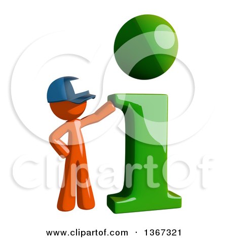 Clipart of an Orange Mail Man Wearing a Baseball Cap, with a Green I Information Icon - Royalty Free Illustration by Leo Blanchette