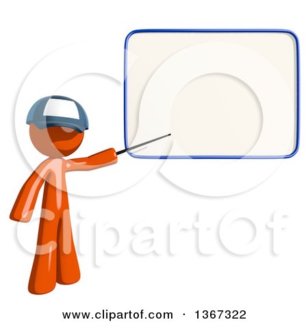Clipart of an Orange Mail Man Wearing a Baseball Cap, Holding a Pointer Stick to a White Board - Royalty Free Illustration by Leo Blanchette