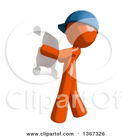 Clipart of an Orange Mail Man Wearing a Baseball Cap, Reading a List, Facing Left - Royalty Free Illustration by Leo Blanchette