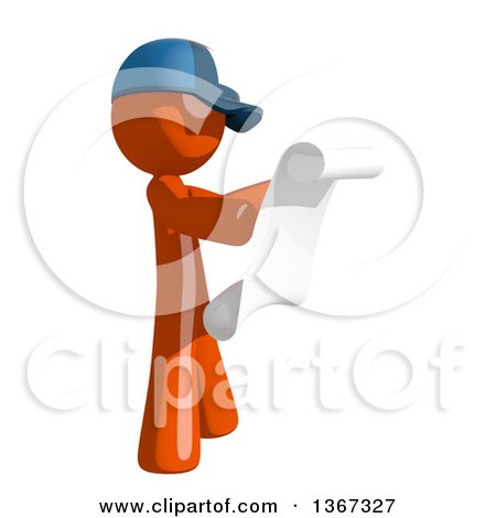 Clipart of an Orange Mail Man Wearing a Baseball Cap, Reading a List, Facing Right - Royalty Free Illustration by Leo Blanchette