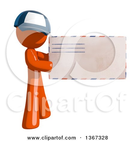 Clipart of an Orange Mail Man Wearing a Baseball Cap, Holding an Envelope - Royalty Free Illustration by Leo Blanchette