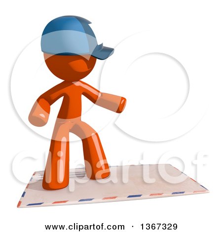 Clipart of an Orange Mail Man Wearing a Baseball Cap, Surfing on an Envelope - Royalty Free Illustration by Leo Blanchette
