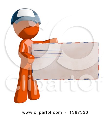 Clipart of an Orange Mail Man Wearing a Baseball Cap, Holding an Envelope - Royalty Free Illustration by Leo Blanchette