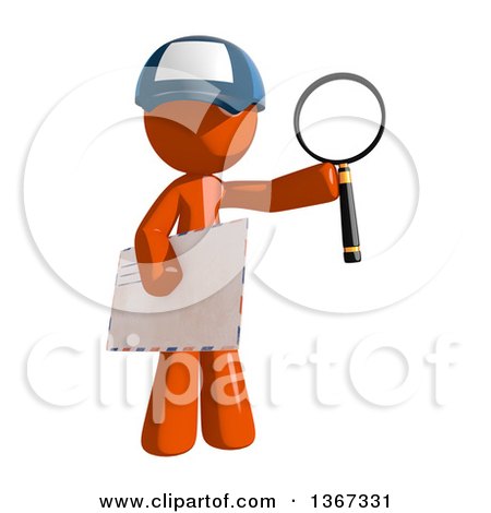 Clipart of an Orange Mail Man Wearing a Baseball Cap, Holding Magnifying Glass and an Envelope - Royalty Free Illustration by Leo Blanchette