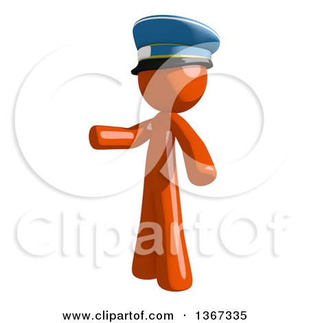 Clipart of an Orange Mail Man Wearing a Hat and Presenting to the Left - Royalty Free Illustration by Leo Blanchette
