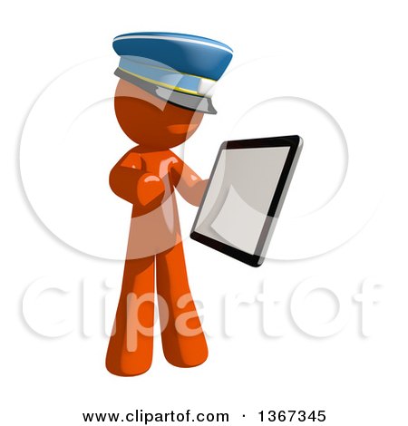Clipart of an Orange Mail Man Wearing a Hat Using a Tablet Computer - Royalty Free Illustration by Leo Blanchette