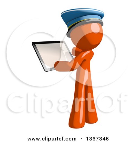 Clipart of an Orange Mail Man Wearing a Hat Using a Tablet Computer - Royalty Free Illustration by Leo Blanchette