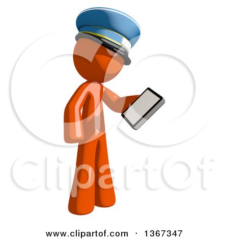 Clipart of an Orange Mail Man Wearing a Hat, Looking at a Smart Phone - Royalty Free Illustration by Leo Blanchette