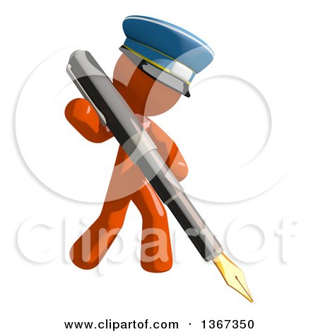 Clipart of an Orange Mail Man Wearing a Hat, Holding a Fountain Pen - Royalty Free Illustration by Leo Blanchette