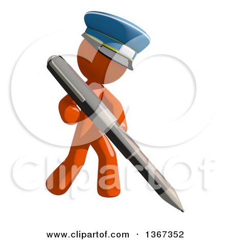 Clipart of an Orange Mail Man Wearing a Hat, Holding a Pen - Royalty Free Illustration by Leo Blanchette