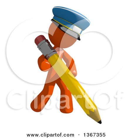Clipart of an Orange Mail Man Wearing a Hat, Holding a Pencil - Royalty Free Illustration by Leo Blanchette
