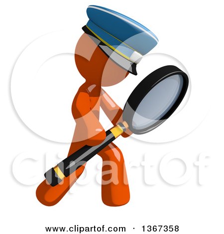 Clipart of an Orange Mail Man Wearing a Hat Searching with a Magnifying Glass - Royalty Free Illustration by Leo Blanchette