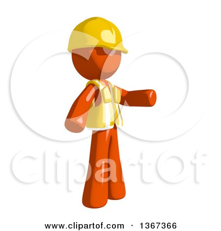 Clipart of an Orange Man Construction Worker Presenting to the Right - Royalty Free Illustration by Leo Blanchette