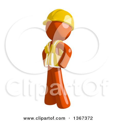 Clipart of an Orange Man Construction Worker with Hands on His Hips, Facing Left - Royalty Free Illustration by Leo Blanchette