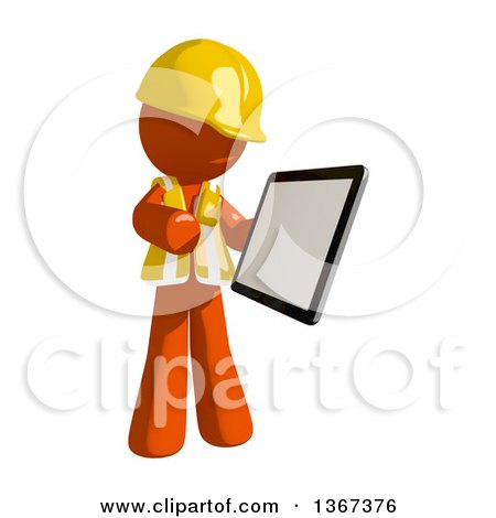 Clipart of an Orange Man Construction Worker Using a Tablet Computer - Royalty Free Illustration by Leo Blanchette