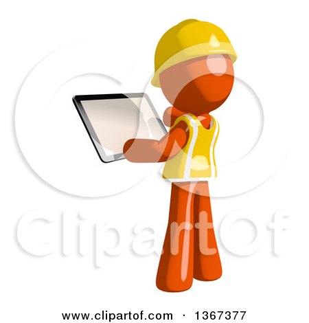Clipart of an Orange Man Construction Worker Using a Tablet Computer - Royalty Free Illustration by Leo Blanchette