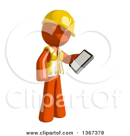 Clipart of an Orange Man Construction Worker Reading on a Smart Phone - Royalty Free Illustration by Leo Blanchette