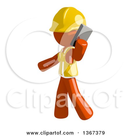 Clipart of an Orange Man Construction Worker Talking on a Smart Phone - Royalty Free Illustration by Leo Blanchette
