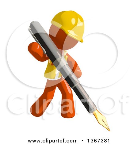 Clipart of an Orange Man Construction Worker Writing with a Fountain Pen - Royalty Free Illustration by Leo Blanchette
