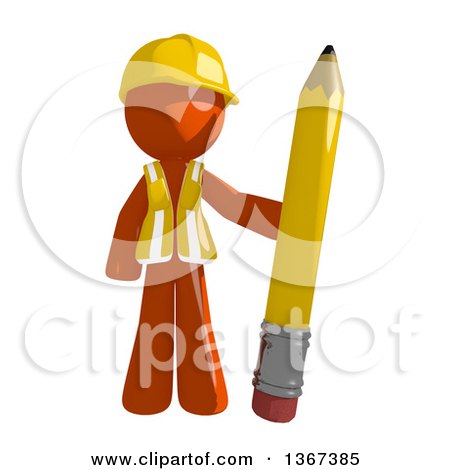 Clipart of an Orange Man Construction Worker Standing with a Pencil - Royalty Free Illustration by Leo Blanchette
